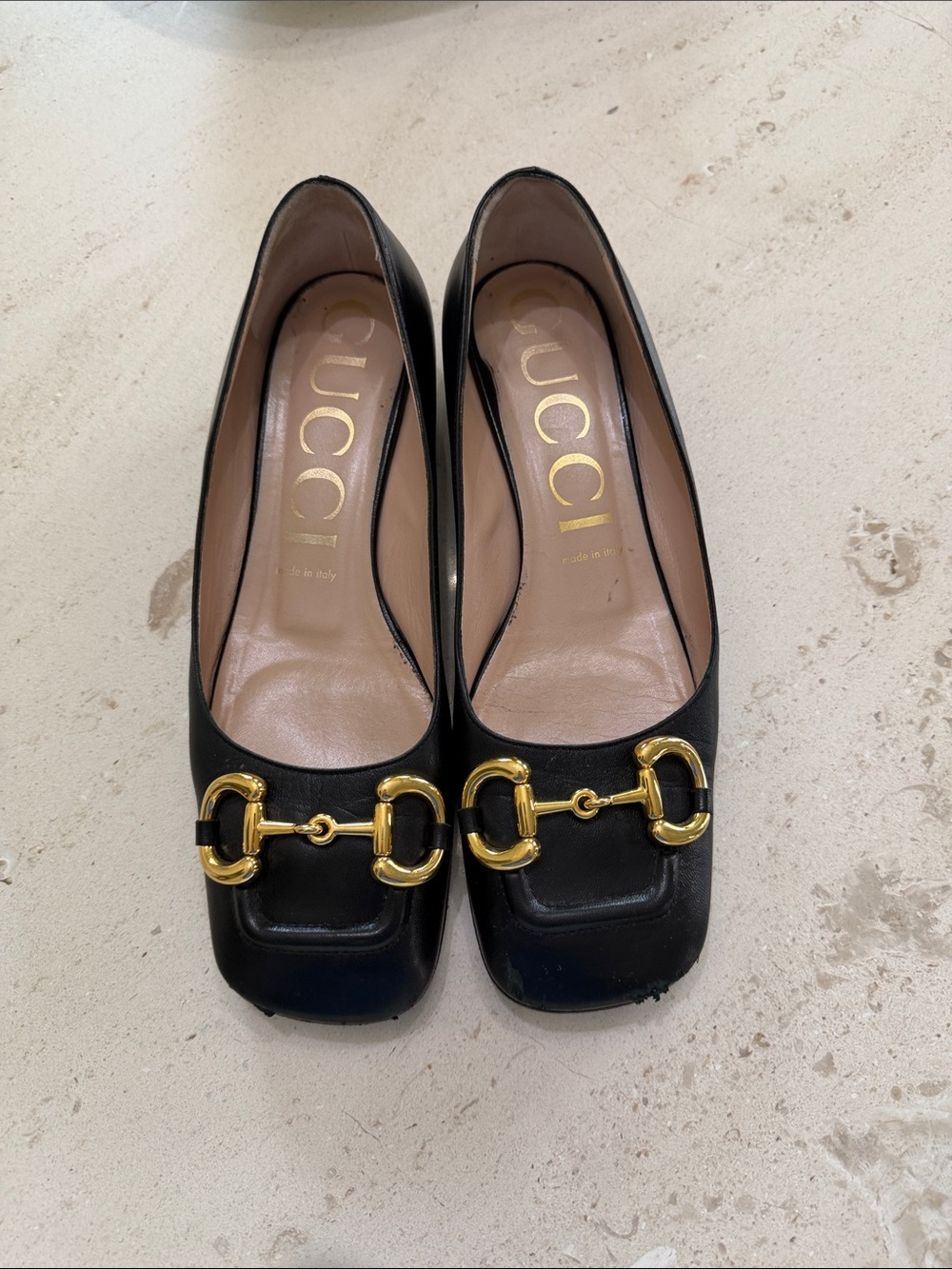 Gucci Black Leather Pumps with Gold Horsebit